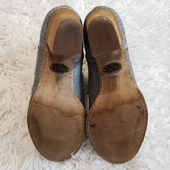 Fossils Leather Blue Chunk Heel Ankle Bootie 8.5 - Picture 13 of 14